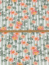 Dusty Laurel Green/Salmon Rose/White/Almond 100% Rayon Floral Over Vertical Stripe Print Challis 54W