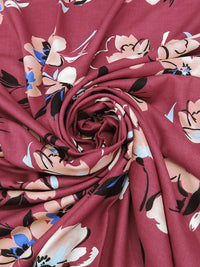 China Rose Pink/Peach/Cornflower/Multi 100% Rayon Floral Print Challis 54W