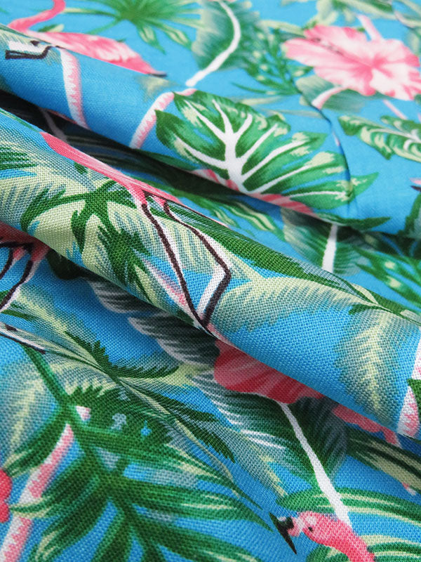 Flamingo Pink/Cerulean/Forest Green/Multi 100% Rayon Tropical Flamingo Print Challis 56W