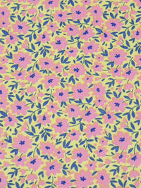 Citrus Yellow/Taffy Pink/Sapphire 100% Rayon Ditsy Floral Print Challis 54W