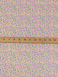 Citrus Yellow/Taffy Pink/Sapphire 100% Rayon Ditsy Floral Print Challis 54W