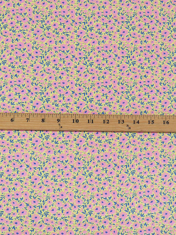 Citrus Yellow/Taffy Pink/Sapphire 100% Rayon Ditsy Floral Print Challis 54W