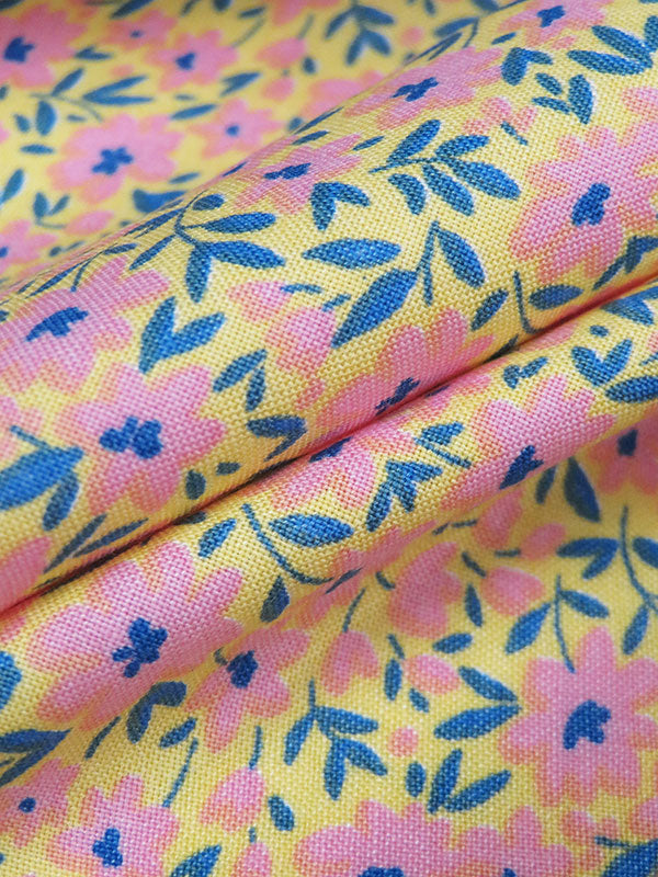 Citrus Yellow/Taffy Pink/Sapphire 100% Rayon Ditsy Floral Print Challis 54W