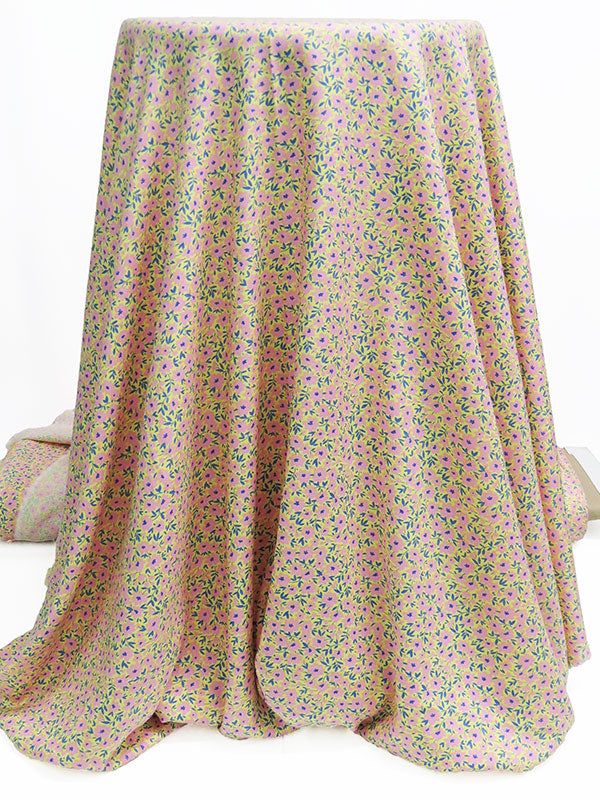 Citrus Yellow/Taffy Pink/Sapphire 100% Rayon Ditsy Floral Print Challis 54W