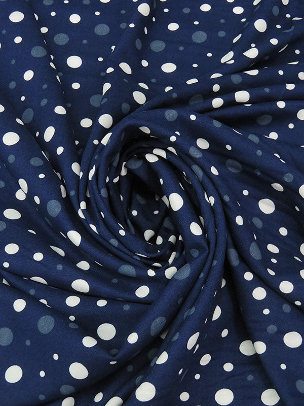 Navy/Ghost White/Dark Slate Blue 100% Rayon Polka Dot Print Challis 54W