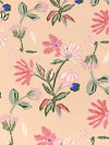 Apricot/Amaranth Pink/Cerulean Blue 100% Rayon Floral Print Challis 54W