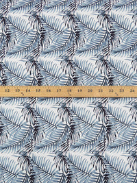 Steel Blue/White/Pale Lilac/Midnight Blue 100% Rayon Tropical Foliage Print Challis 54W