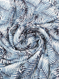 Steel Blue/White/Pale Lilac/Midnight Blue 100% Rayon Tropical Foliage Print Challis 54W