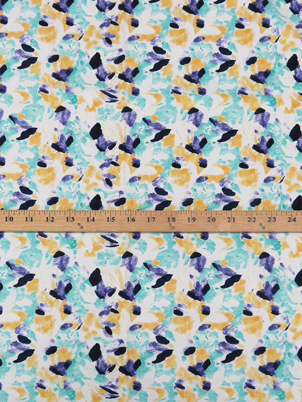 Midnight Blue/Marigold/Seafoam/Multi 100% Rayon Splotches Print Challis 54W