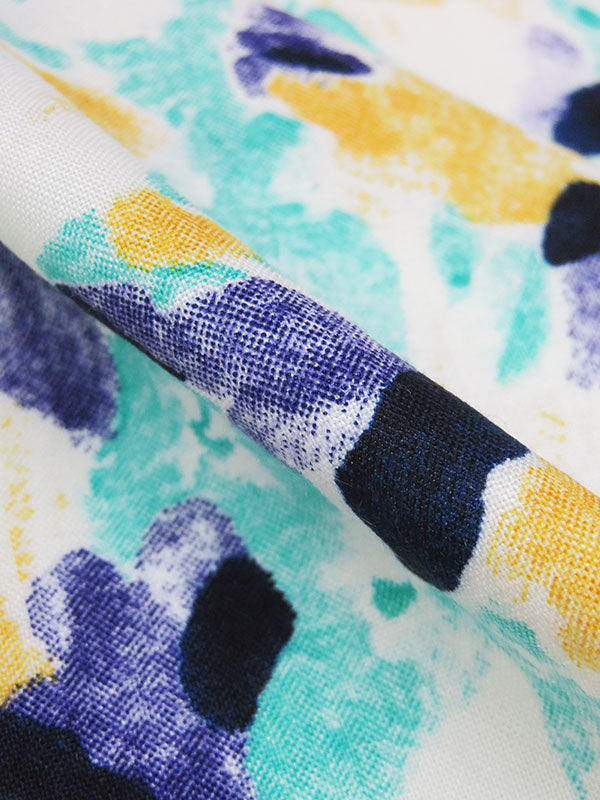 Midnight Blue/Marigold/Seafoam/Multi 100% Rayon Splotches Print Challis 54W