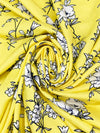 Yellow/White/Dark Navy 100% Rayon Sketch Floral Print Challis 54W