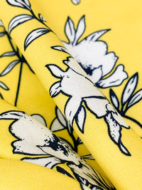 Yellow/White/Dark Navy 100% Rayon Sketch Floral Print Challis 54W