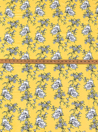 Yellow/White/Dark Navy 100% Rayon Sketch Floral Print Challis 54W