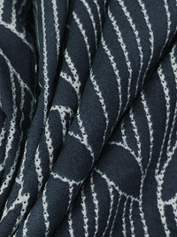 Dusty Dark Slate Blue/White 100% Rayon Vertical Stripe Twin Leaf Print Challis 54W