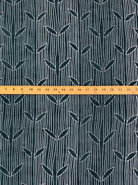 Dusty Dark Slate Blue/White 100% Rayon Vertical Stripe Twin Leaf Print Challis 54W