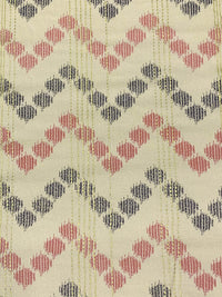 Sand Castle/Old Rose/Dark Taupe/Metallic Gold 100% Rayon Vertical Stripe Broken Chevron Dot Print Challis 54W