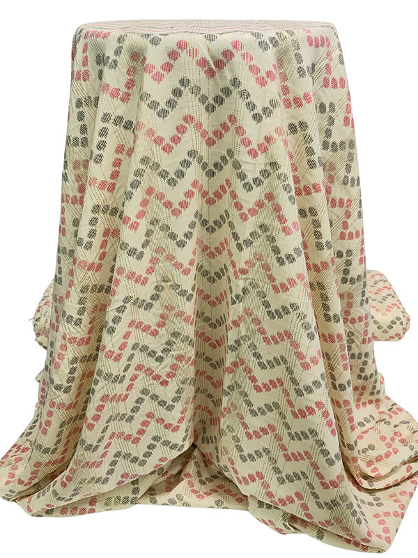 Sand Castle/Old Rose/Dark Taupe/Metallic Gold 100% Rayon Vertical Stripe Broken Chevron Dot Print Challis 54W