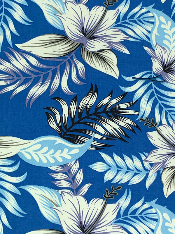 Cyan Cobalt Blue/White/Dried Thyme/Black 100% Rayon Floral Print Challis 54W