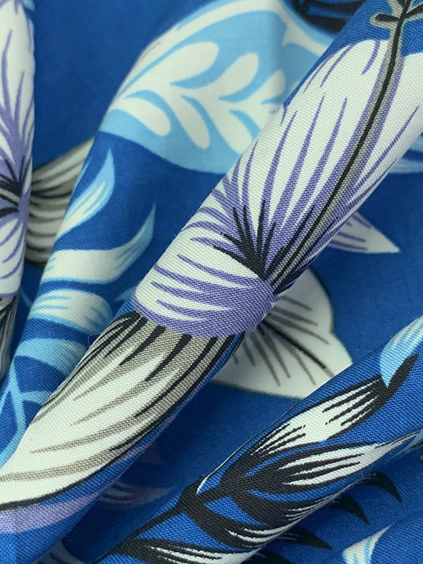 Cyan Cobalt Blue/White/Dried Thyme/Black 100% Rayon Floral Print Challis 54W