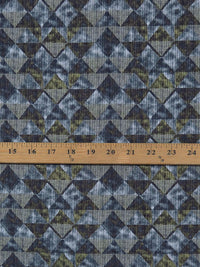 Slate Blue/Olive/Sapphire 100% Rayon Mottled Diamond Print Shirt Weight Woven - Ecoliva - 56W