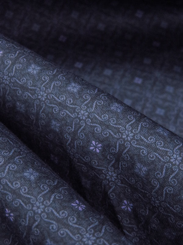 Muted Blueberry/Amethyst/Slate 100% Cotton Ornate Medallion Print Sateen Shirting 56W