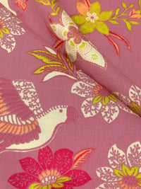 Charm Pink/Straw/Antique White 100% Rayon Exotic Bird Floral Print Challis 54W