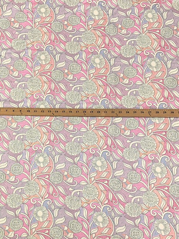 Pale Cream/Orchid Pink/Black/Multi 100% Rayon Dashed Floral Print Challis 54W