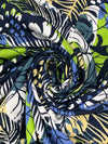 Navy/Lime/White/Cool Blue 100% Rayon Tropical Floral Print Challis 56W