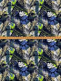 Navy/Lime/White/Cool Blue 100% Rayon Tropical Floral Print Challis 56W