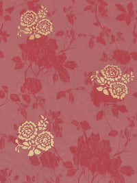 Mauve Rose/Gold/English Red 100% Rayon Floral Foil Print Challis 50W