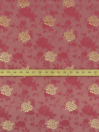 Mauve Rose/Gold/English Red 100% Rayon Floral Foil Print Challis 50W