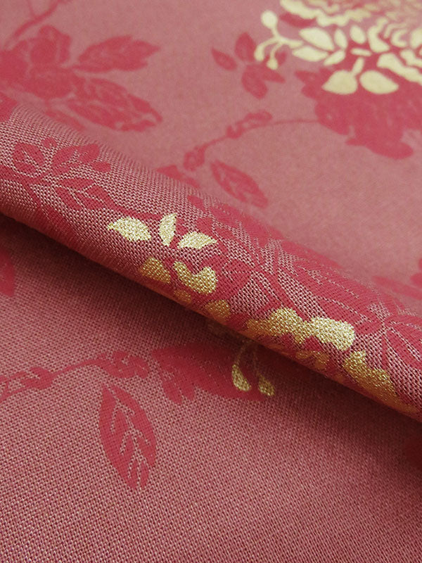 Mauve Rose/Gold/English Red 100% Rayon Floral Foil Print Challis 50W