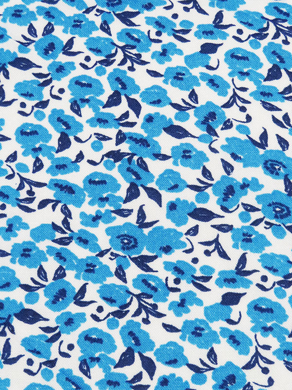 Cerulean/White/Navy 100% Rayon Floral Print Challis 54W