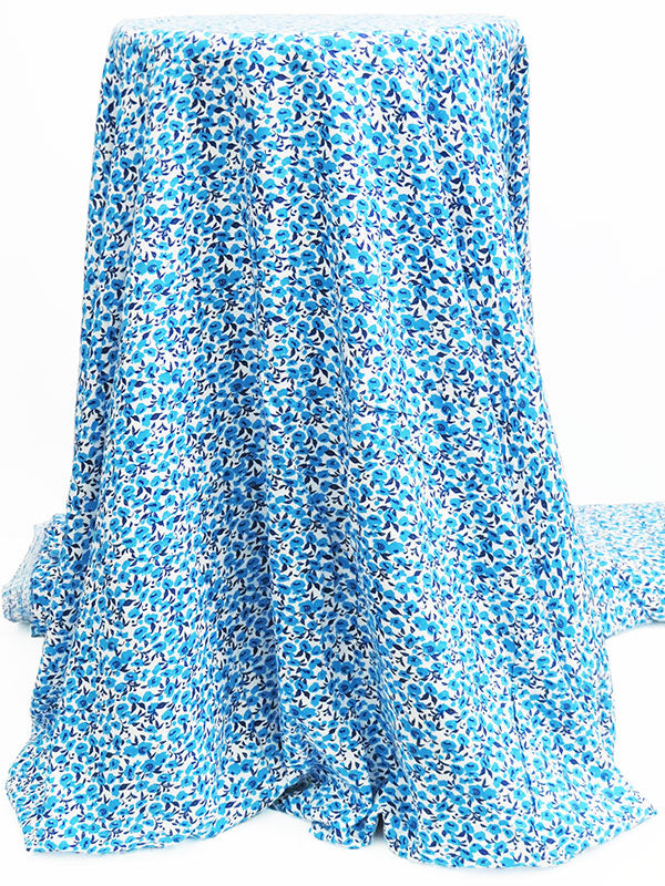 Cerulean/White/Navy 100% Rayon Floral Print Challis 54W