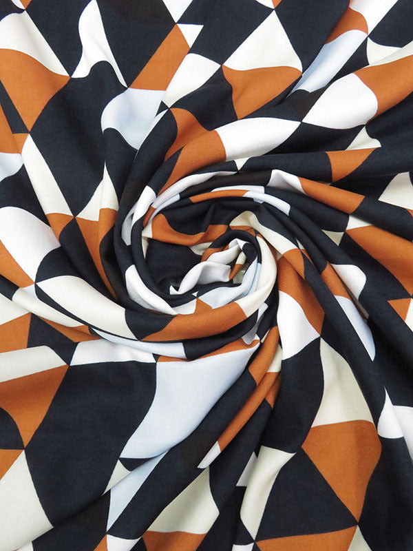 Navy/Ginger Brown/Ivory/Multi 100% Rayon Triangle Print Challis 54W