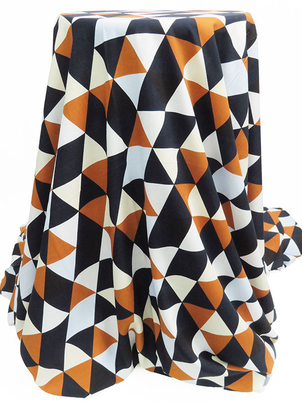 Navy/Ginger Brown/Ivory/Multi 100% Rayon Triangle Print Challis 54W