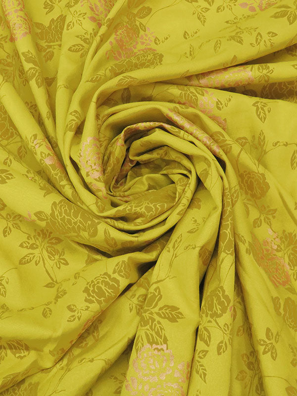 Citrine/Gold/Dijon 100% Rayon Floral Foil Print Challis 52W