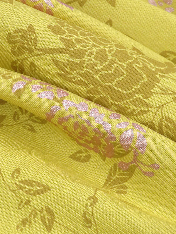 Citrine/Gold/Dijon 100% Rayon Floral Foil Print Challis 52W