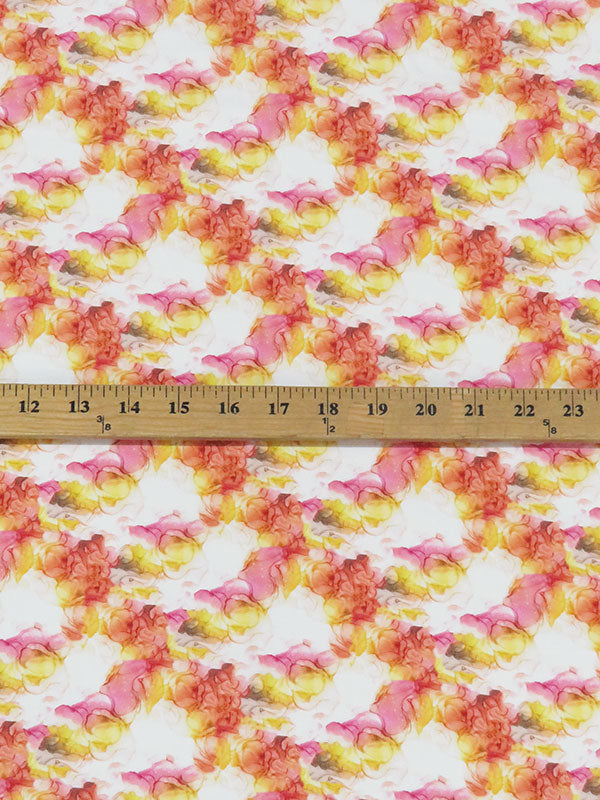 Taffy Pink/Sunflower/Vermillion/Multi 100% Rayon Abstract Splotch Print Shirt Weight Woven - Ecoliva - 56W