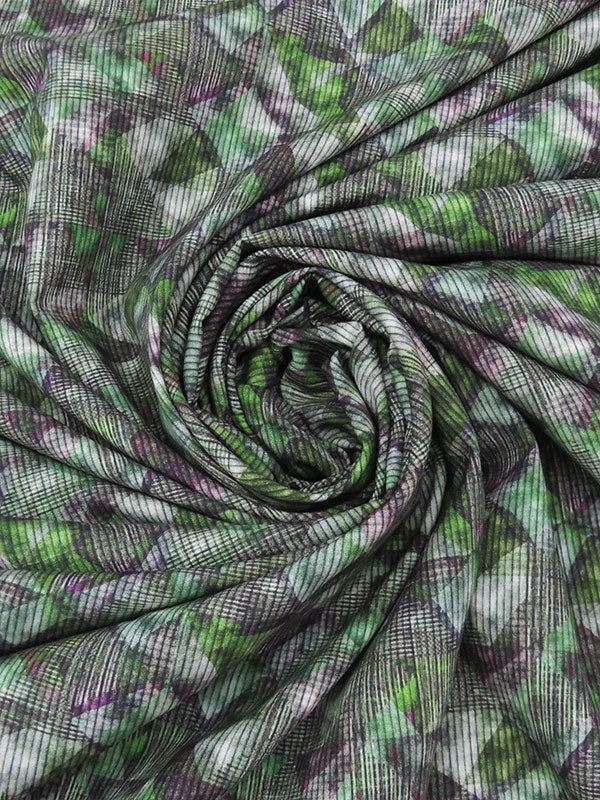 Kelly Green/Deep Grape Purple/Smokey Gray/Multi 100% Rayon Abstract Print Shirting- Ecoliva - 54W