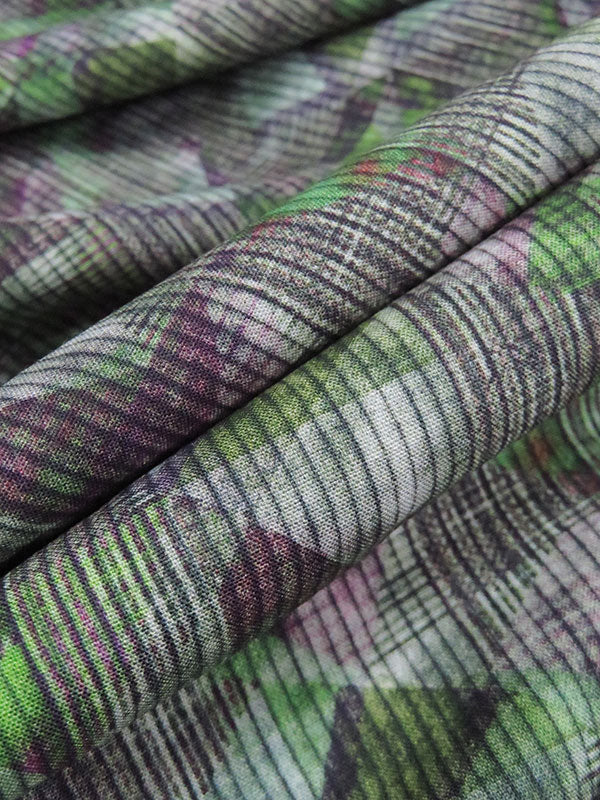 Kelly Green/Deep Grape Purple/Smokey Gray/Multi 100% Rayon Abstract Print Shirting- Ecoliva - 54W