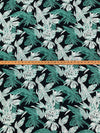 Black/Soft Teal Green/White 100% Cotton Tropical Sketch Floral Print Poplin Shirting 56W