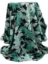 Black/Soft Teal Green/White 100% Cotton Tropical Sketch Floral Print Poplin Shirting 56W