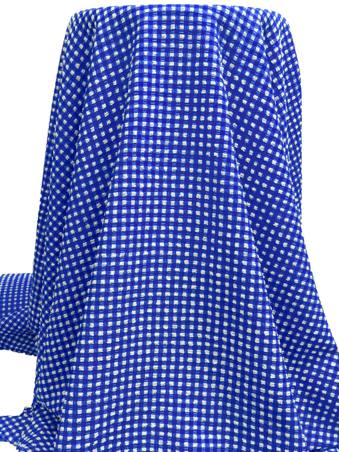 Dark Blue/White Polyester/Lycra Puckered Gingham Weave Blouse Weight Woven 56W