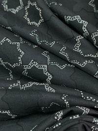 Dark Gunmetal/Off-White/Black 100% Rayon Abstract Geometric Print Challis 54W