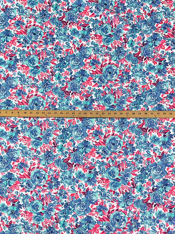 Blueberry/Brink Pink/White 100% Cotton Floral Print Poplin Shirting 56W