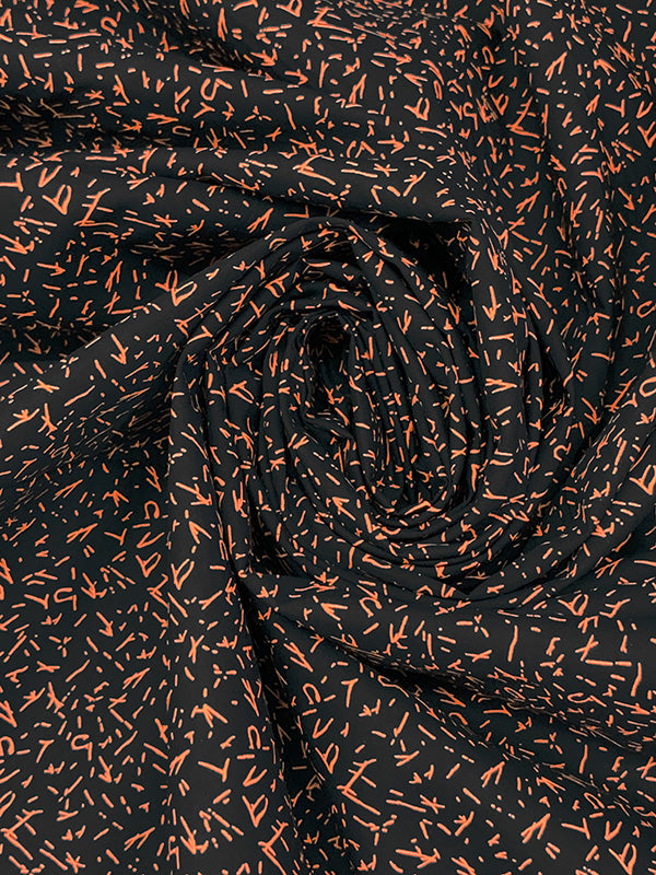 Black/Bright Orange 100% Cotton Mini Abstract Etches Print Poplin Shirting 56W