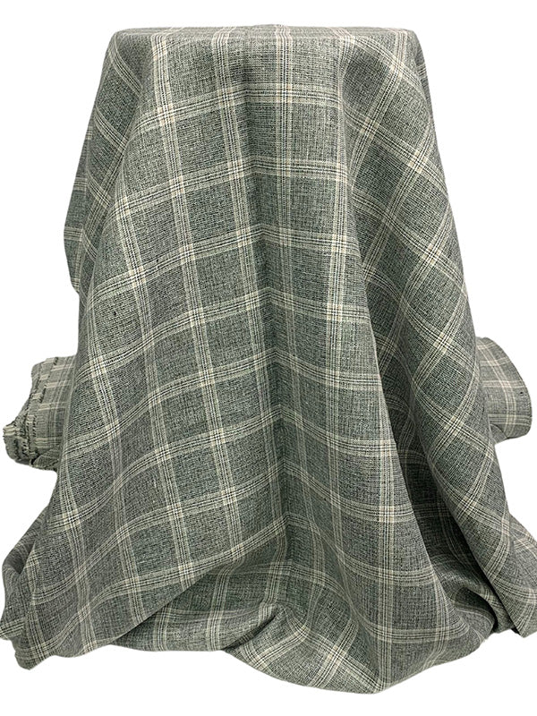Sage/Dark Teal/White/Tan 100% Linen Yarn-Dyed Plaid Shirt