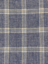 Lapis Blue/White/Tan 100% Linen Yarn-Dyed Plaid Shirt Weight Woven 56W