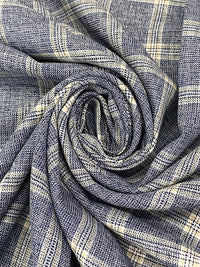 Lapis Blue/White/Tan 100% Linen Yarn-Dyed Plaid Shirt Weight Woven 56W